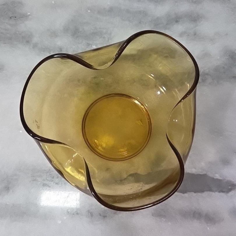 Anchor Hocking Harvest Gold Trinket Bowl, Vintage Amber Honey Dish, Wavy Edges - Thumbnail 6