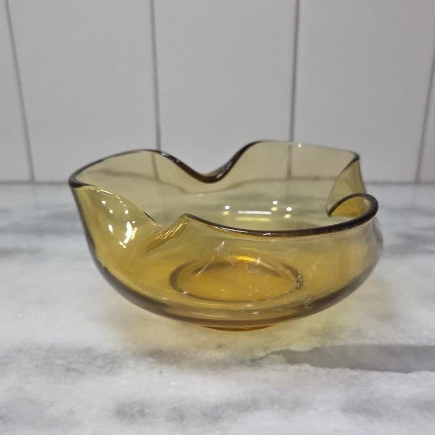 Anchor Hocking Harvest Gold Trinket Bowl, Vintage Amber Honey Dish, Wavy Edges - Thumbnail 5
