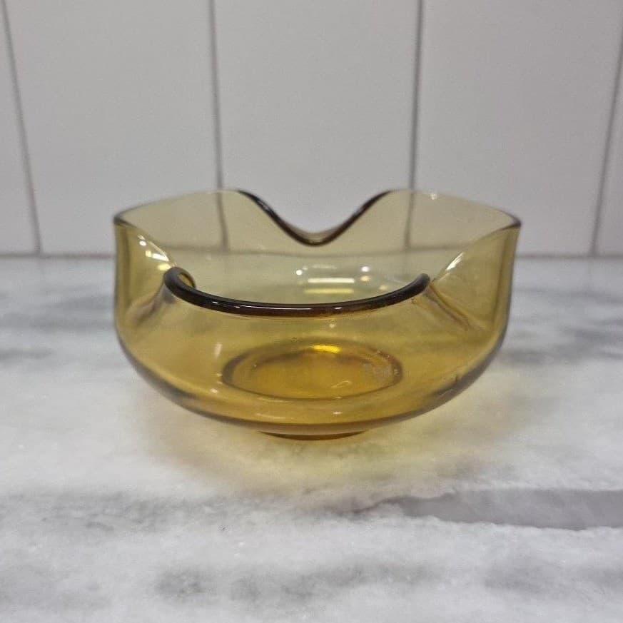 Anchor Hocking Harvest Gold Trinket Bowl, Vintage Amber Honey Dish, Wavy Edges - Thumbnail 4
