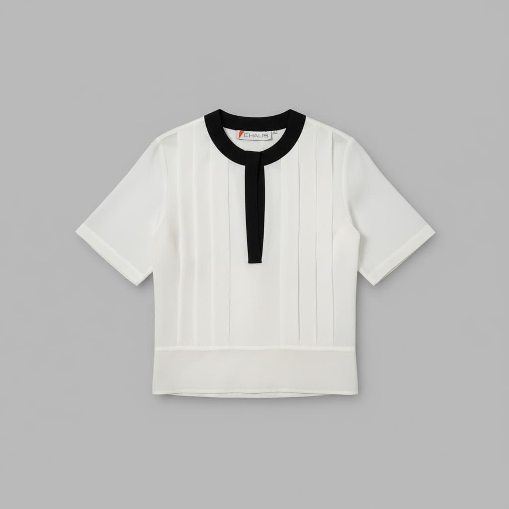 Chaus Cream Black Colorblock Pleated Blouse, Women's Size 10 Top, Short Sleeve