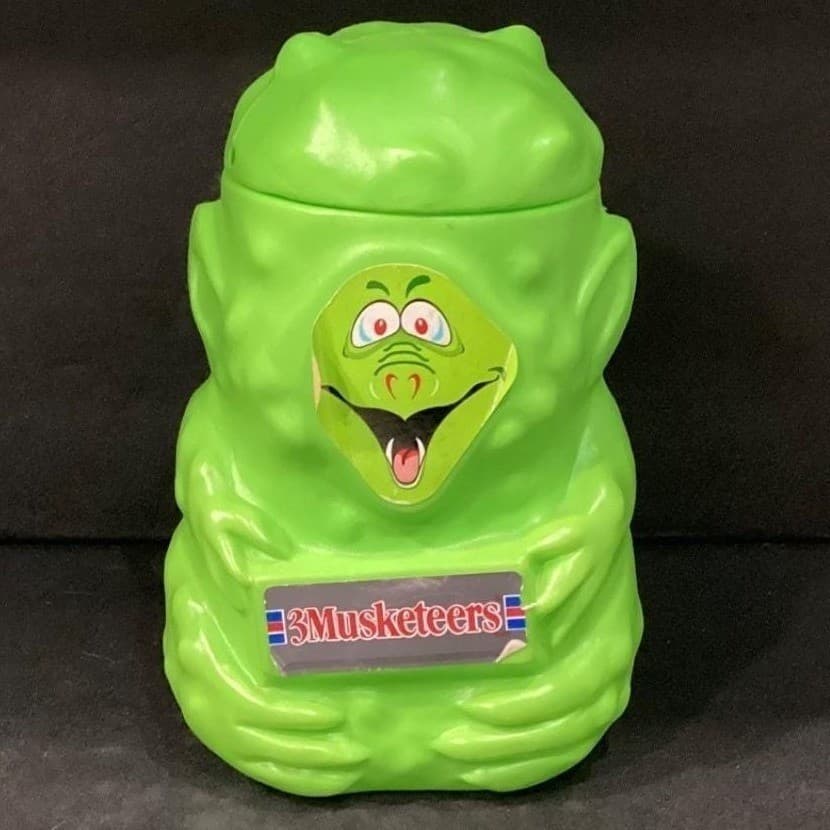 Vtg 1990 "3 MUSKETEERS" Goblin/Monster Green Candy Pail Bucket Blow Mold by MARS - Thumbnail 8