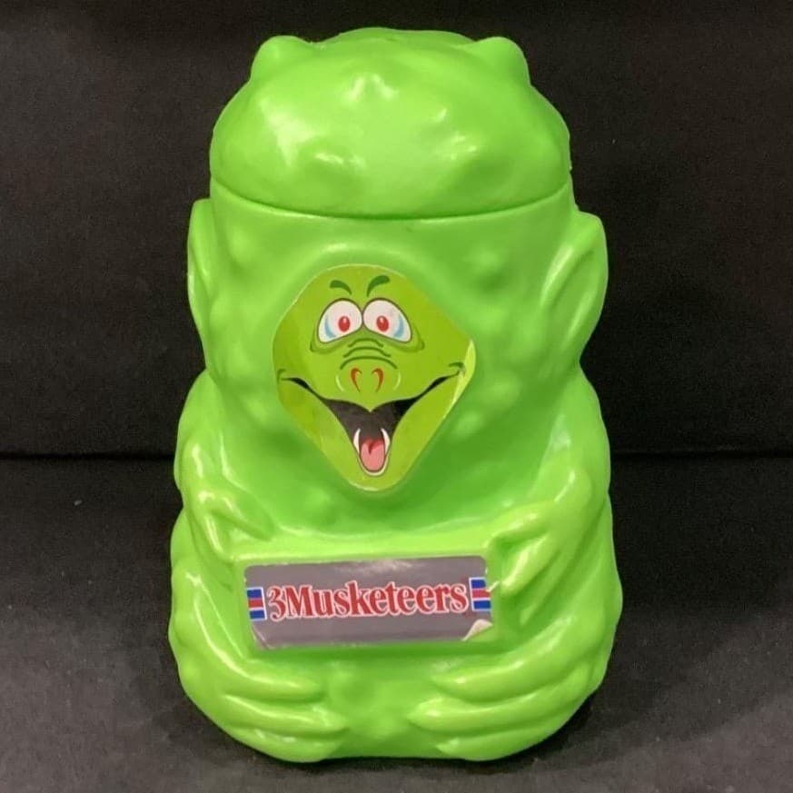 Vtg 1990 "3 MUSKETEERS" Goblin/Monster Green Candy Pail Bucket Blow Mold by MARS - Thumbnail 9