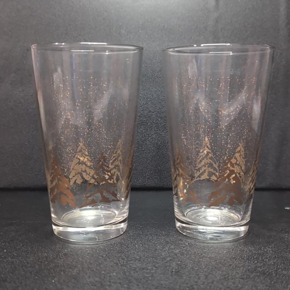 Dansk Golden Pines Highball Glasses, Set of 2, Vintage Tumblers, Drinkware - Thumbnail 2