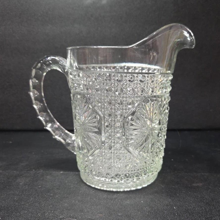 Imperial Glass Amelia Clear Pitcher, Vintage Jug, Pressed Star Medallion Pattern - Thumbnail 4