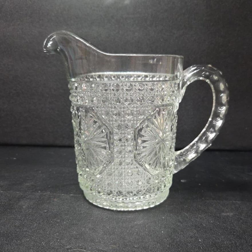 Imperial Glass Amelia Clear Pitcher, Vintage Jug, Pressed Star Medallion Pattern - Thumbnail 2