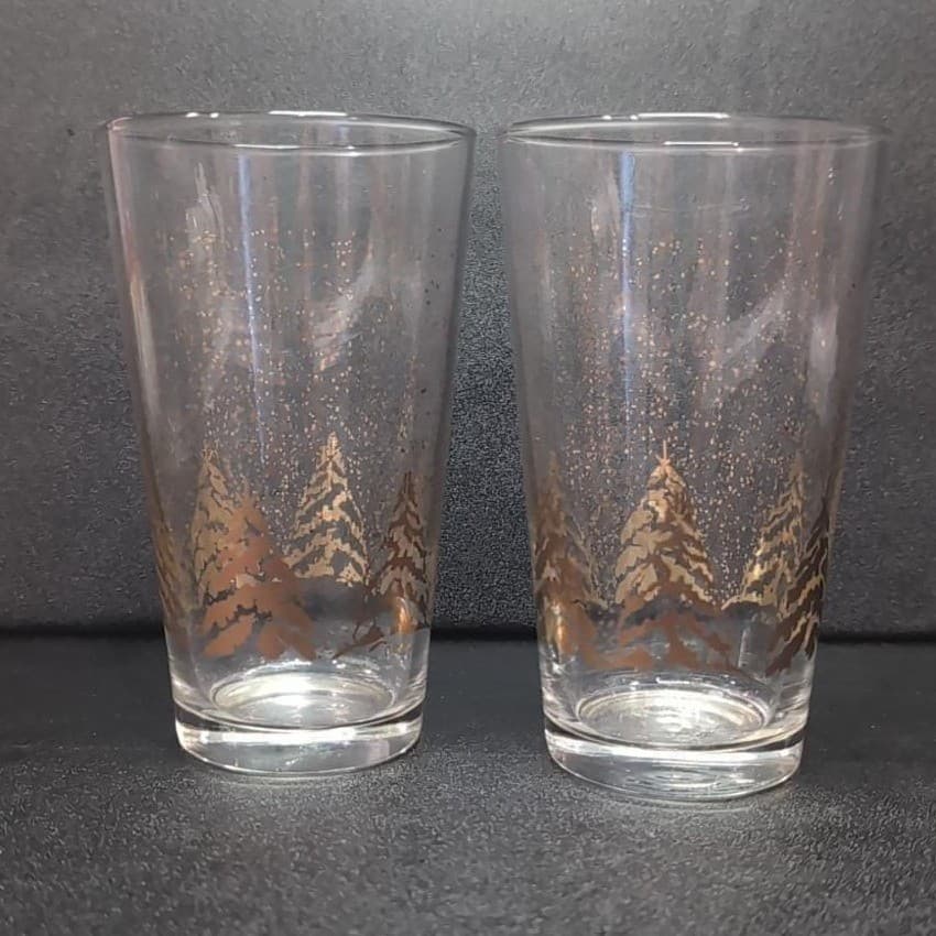 Dansk Golden Pines Highball Glasses, Set of 2, Vintage Tumblers, Drinkware - Thumbnail 4