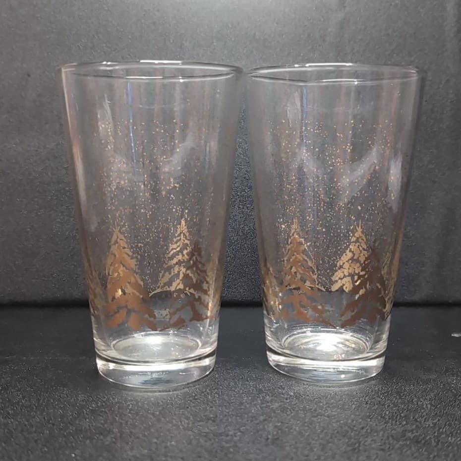 Dansk Golden Pines Highball Glasses, Set of 2, Vintage Tumblers, Drinkware - Thumbnail 3