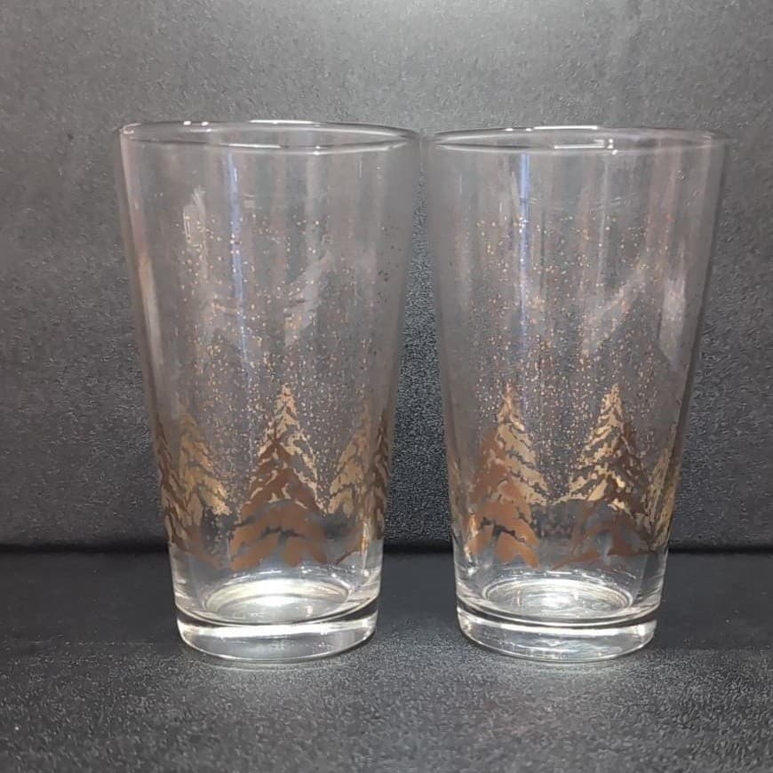 Dansk Golden Pines Highball Glasses, Set of 2, Vintage Tumblers, Drinkware - Thumbnail 5