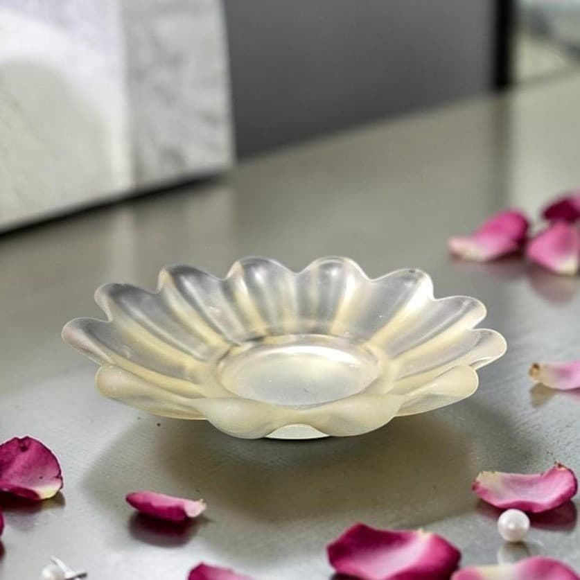 Frosted Clear Petal Design Trinket Dish, Vintage Floral Plate, Made In USA Tray