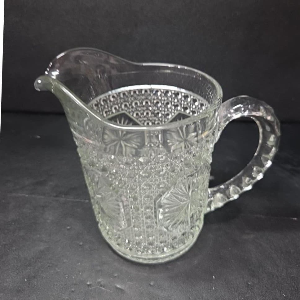 Imperial Glass Amelia Clear Pitcher, Vintage Jug, Pressed Star Medallion Pattern - Thumbnail 6