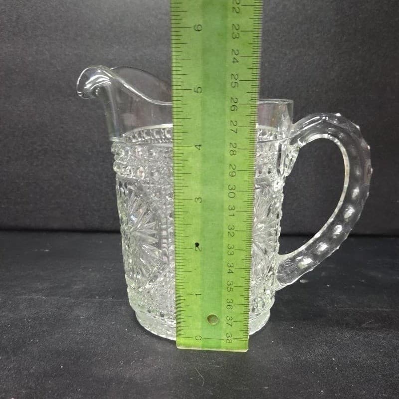 Imperial Glass Amelia Clear Pitcher, Vintage Jug, Pressed Star Medallion Pattern - Thumbnail 9