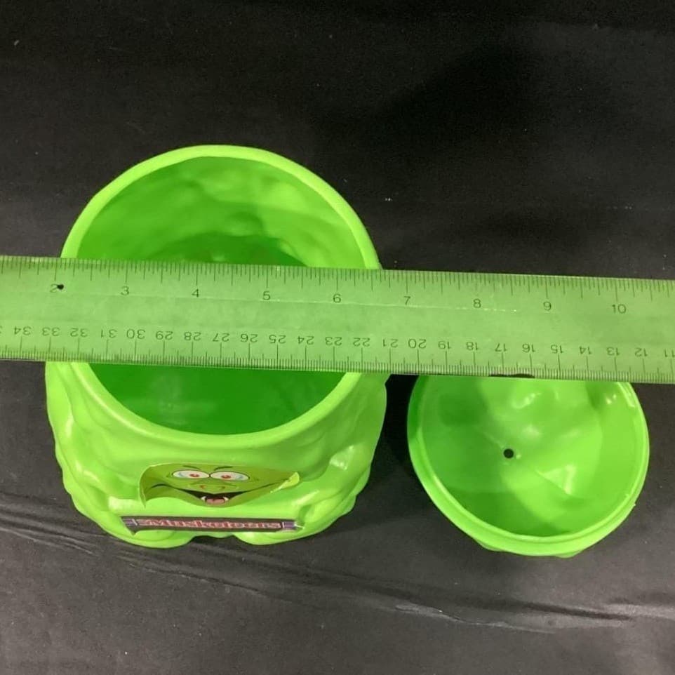 Vtg 1990 "3 MUSKETEERS" Goblin/Monster Green Candy Pail Bucket Blow Mold by MARS - Thumbnail 3