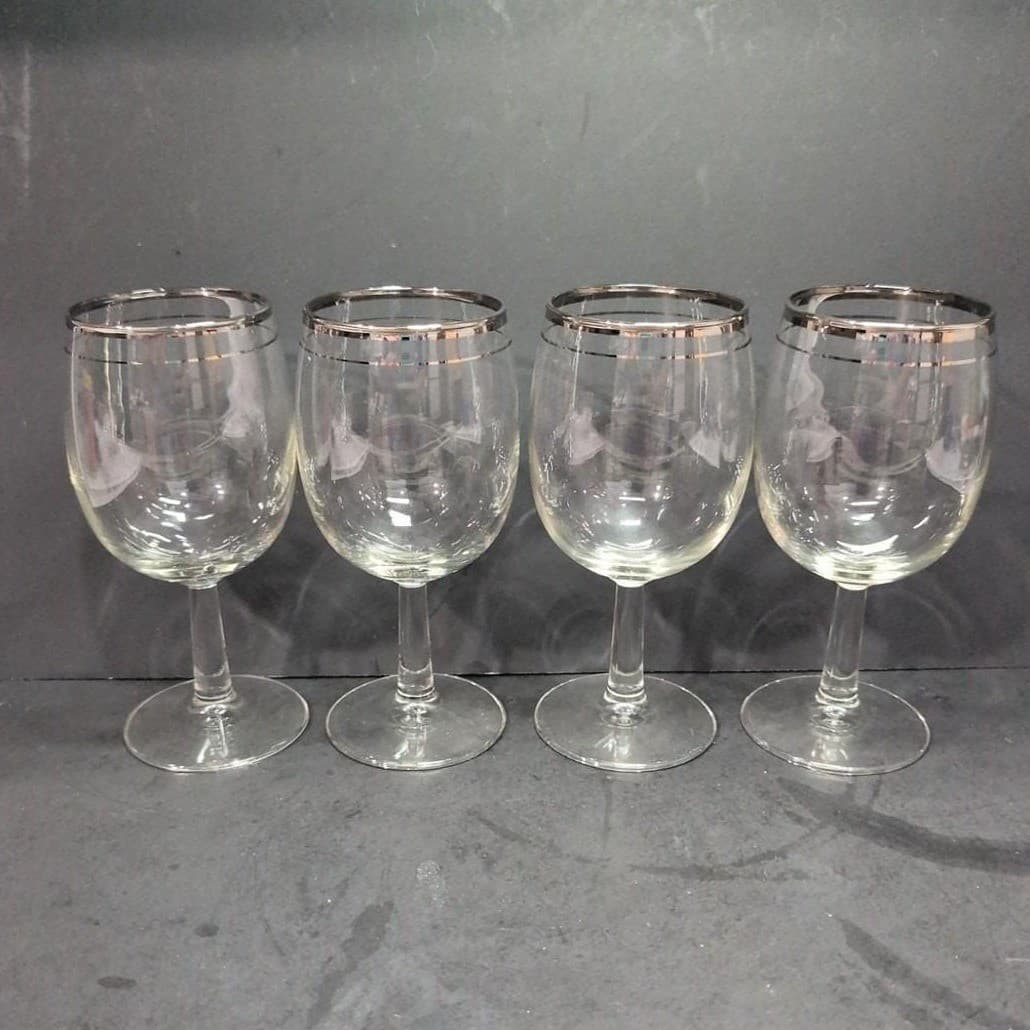 Platinum Rimmed Wine Glasses, Set of 4, Replacement Stemware, Vintage Drinkware - Thumbnail 3