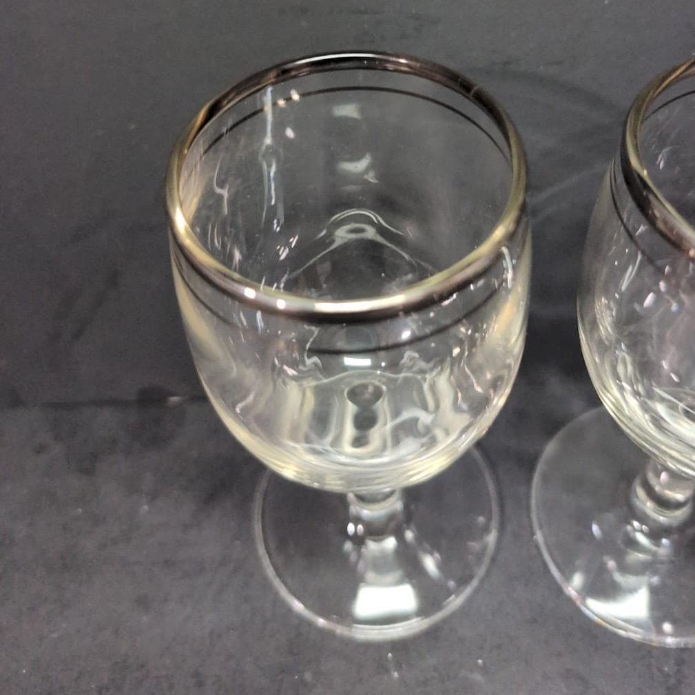 Platinum Rimmed Clear wine Glasses, Set of 2, Vintage Replacement Stemware, MCM - Thumbnail 6