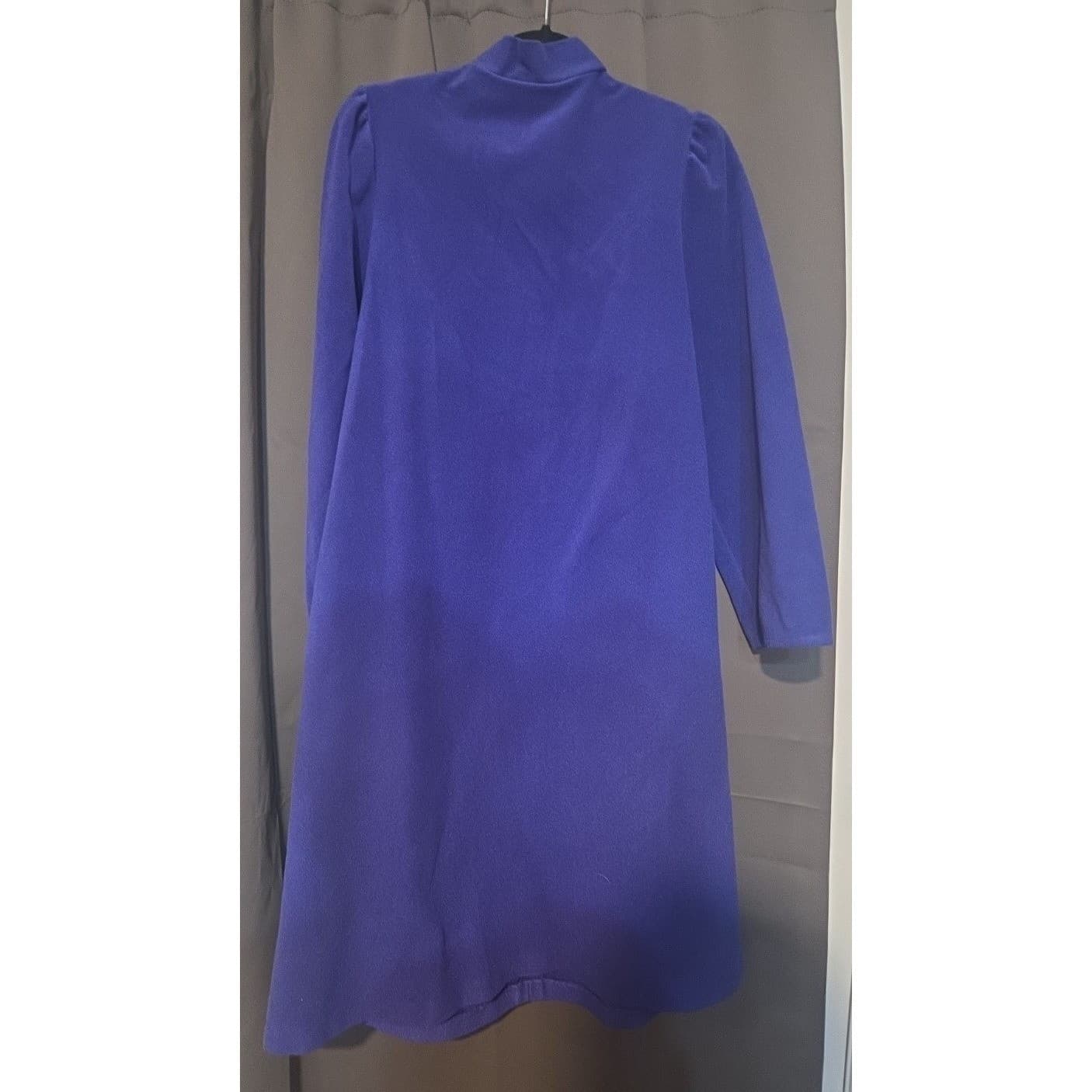 HomeWear Royal Blue Fleece Zip Front Robe, Vintage Quilted Floral Yoke, USA Made - Thumbnail 4