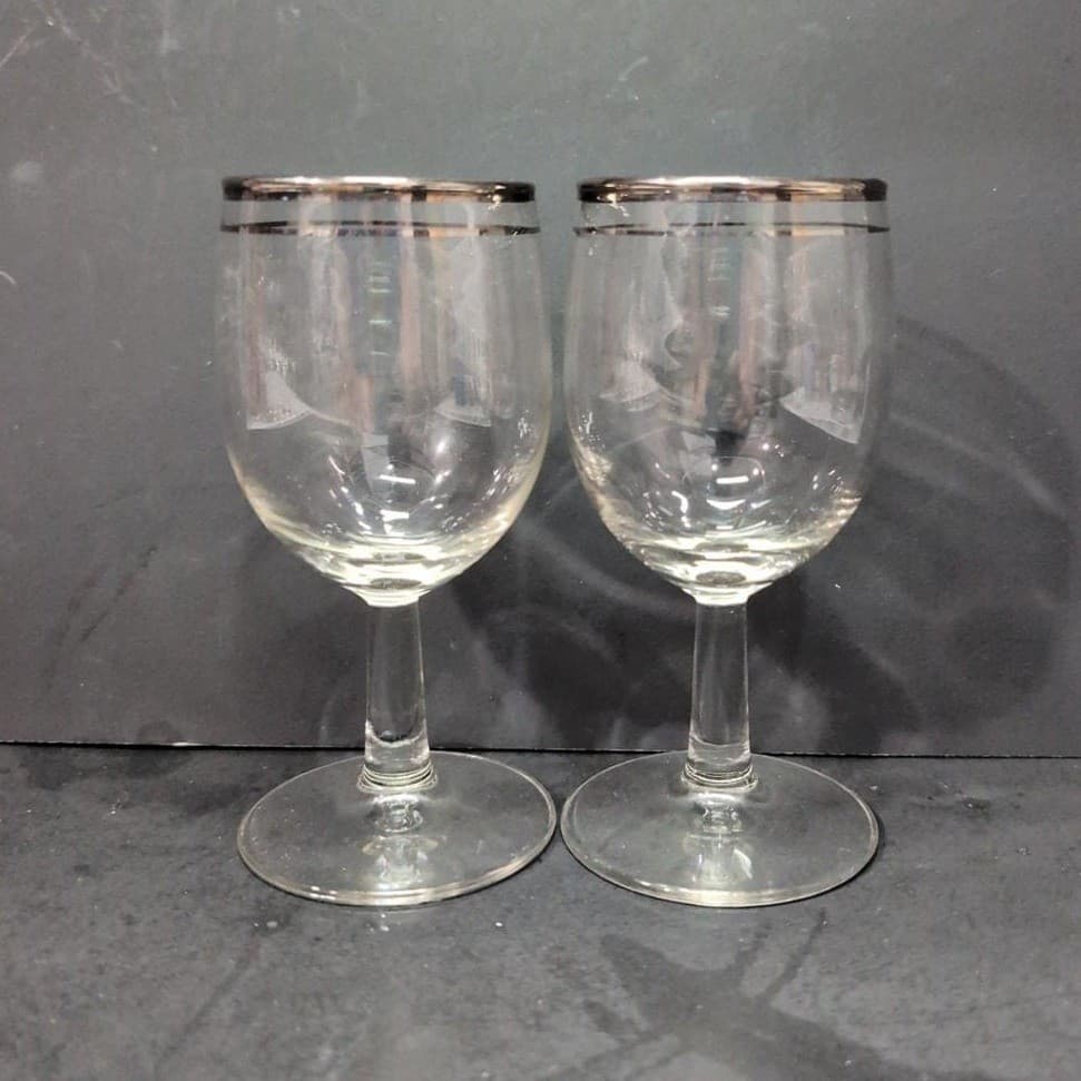 Platinum Rimmed Clear wine Glasses, Set of 2, Vintage Replacement Stemware, MCM - Thumbnail 4