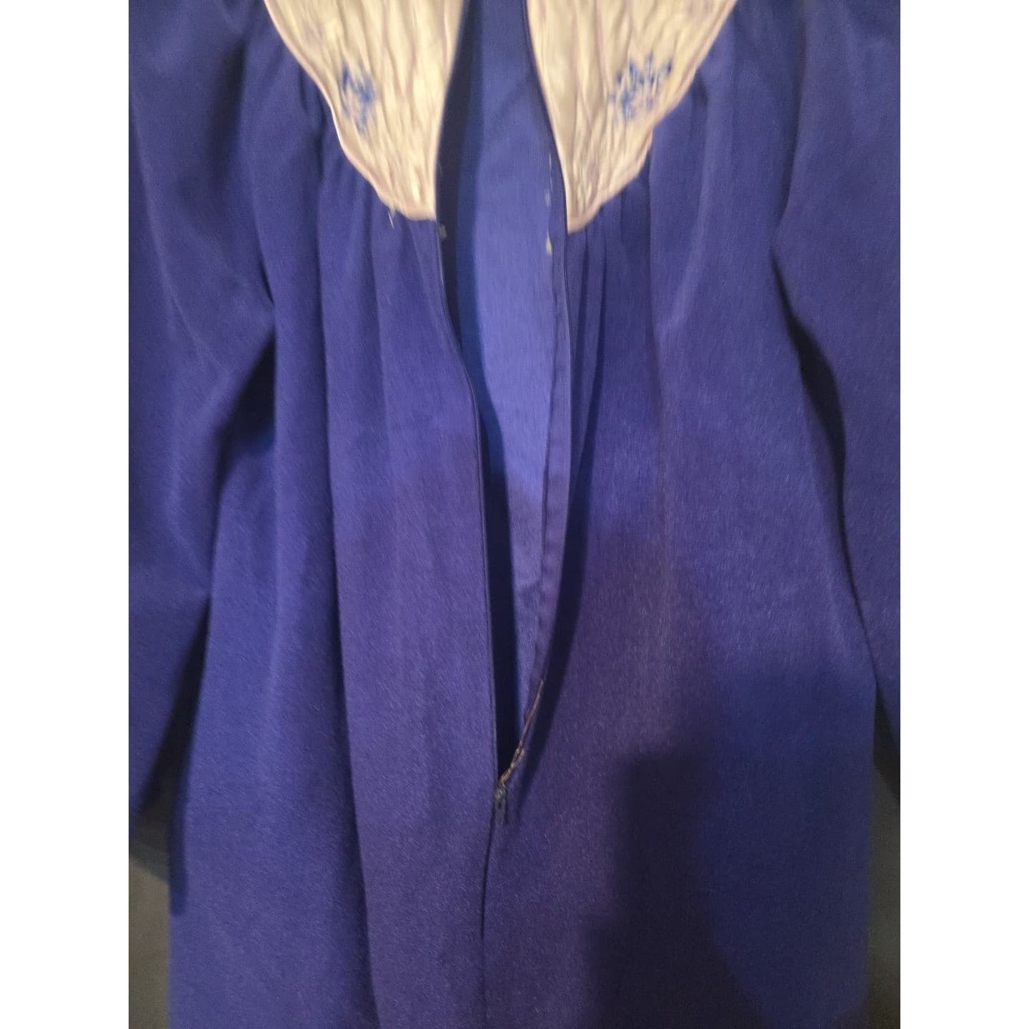 HomeWear Royal Blue Fleece Zip Front Robe, Vintage Quilted Floral Yoke, USA Made - Thumbnail 6
