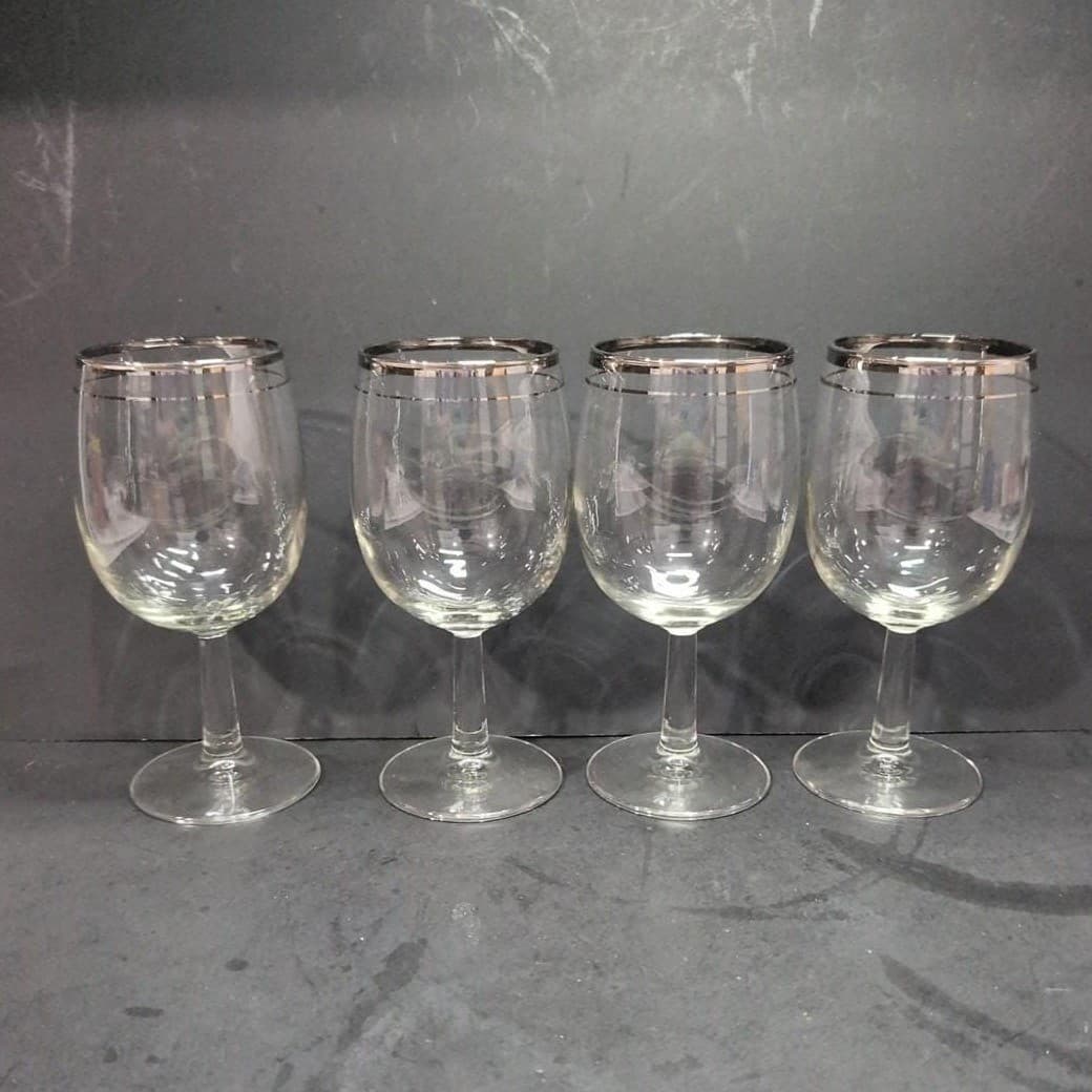 Platinum Rimmed Wine Glasses, Set of 4, Replacement Stemware, Vintage Drinkware - Thumbnail 2