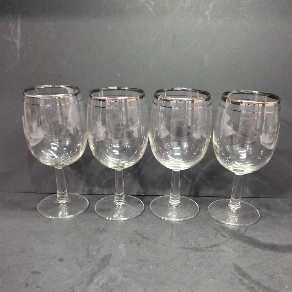 Platinum Rimmed Wine Glasses, Set of 4, Replacement Stemware, Vintage Drinkware - Thumbnail 5
