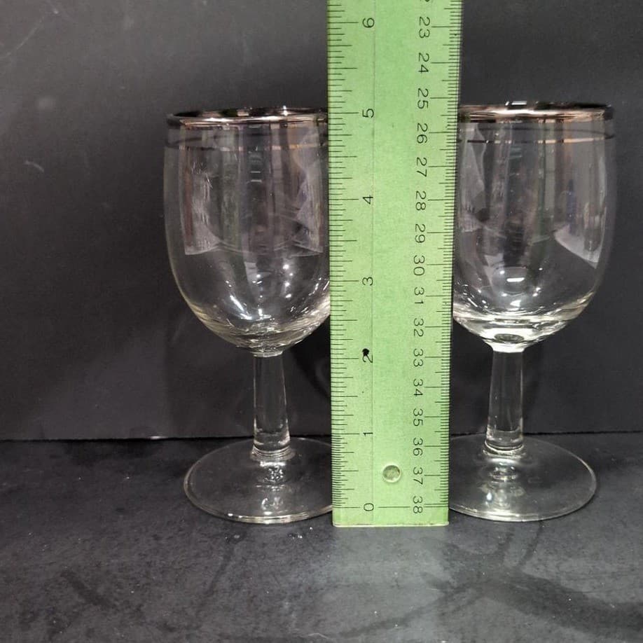 Platinum Rimmed Clear wine Glasses, Set of 2, Vintage Replacement Stemware, MCM - Thumbnail 9