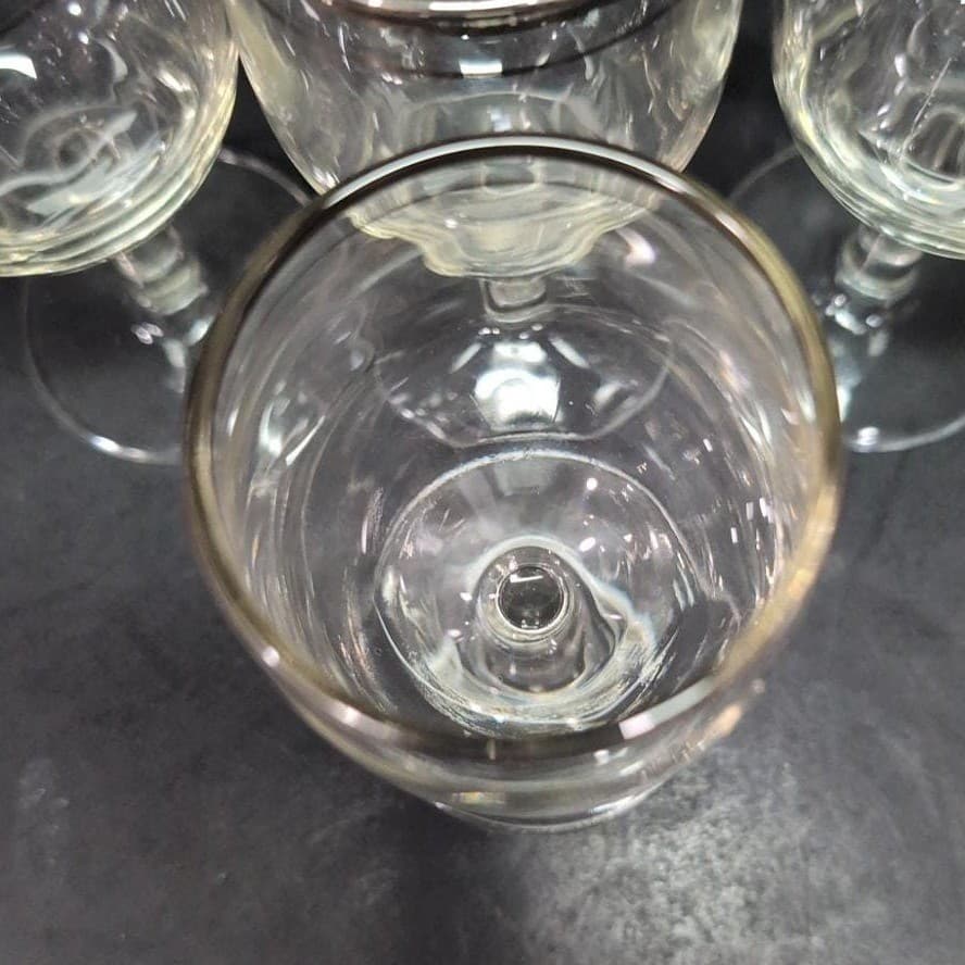 Platinum Rimmed Clear Wine Glasses, Set of 4, Vintage Replacement Stemware, MCM - Thumbnail 7