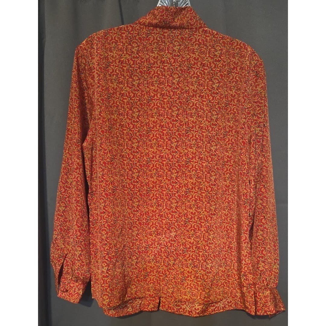 Notations Petite Red Gold Scroll Print Hidden Button Blouse, Women's 8P - Thumbnail 4