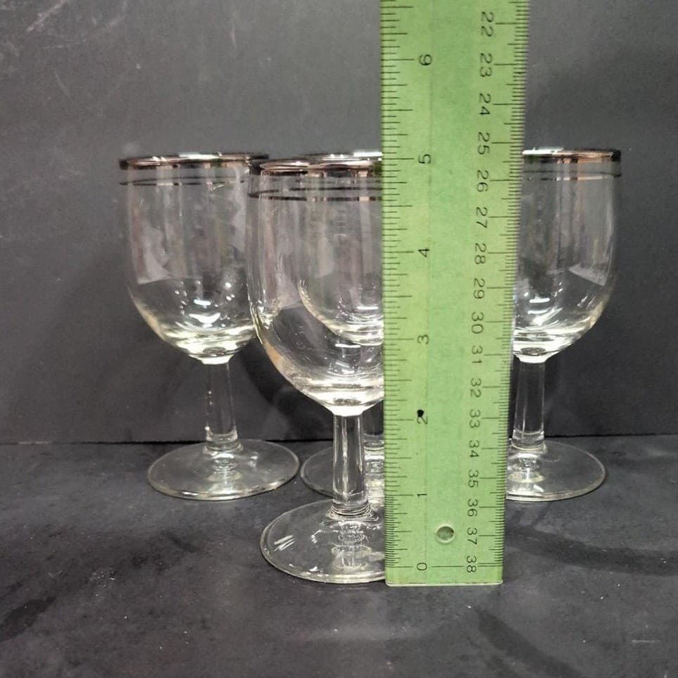 Platinum Rimmed Clear Wine Glasses, Set of 4, Vintage Replacement Stemware, MCM - Thumbnail 9