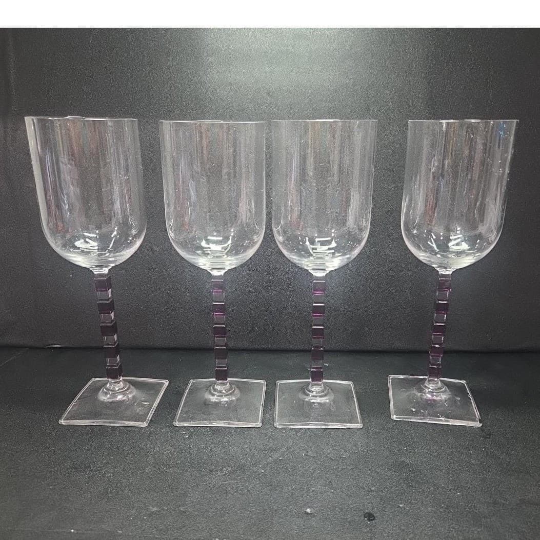 Mikasa Viewpoint Wine Glasses, Set of 4, Vtg Amethyst Purple Geometric Stemware - Thumbnail 2