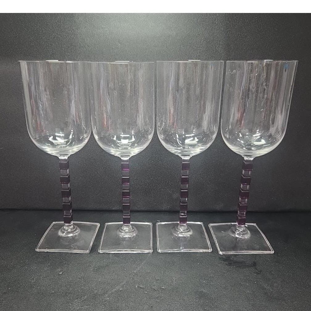 Mikasa Viewpoint Wine Glasses, Set of 4, Vtg Amethyst Purple Geometric Stemware - Thumbnail 4