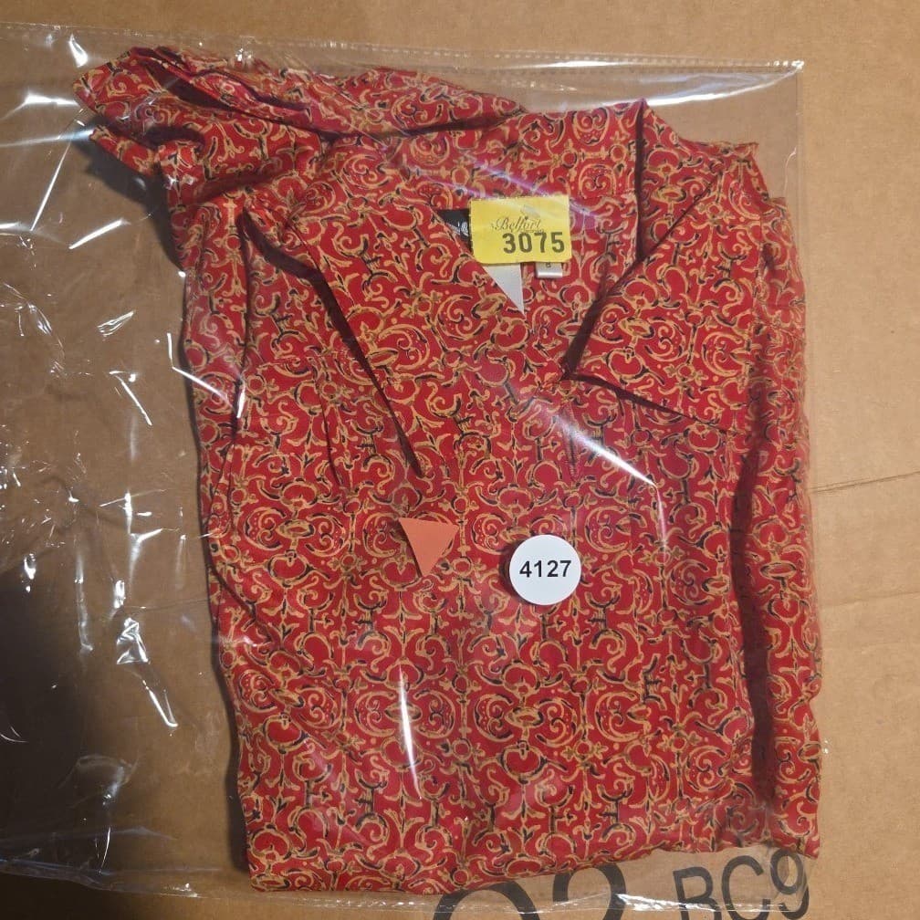 Notations Petite Red Gold Scroll Print Hidden Button Blouse, Women's 8P - Thumbnail 9
