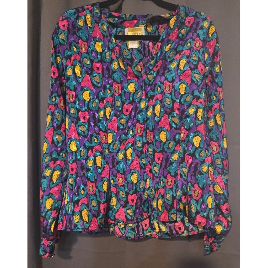 Notations Abstract Leopard Print Blouse, Pink Purple Teal, Women's Size 10 - Thumbnail 3
