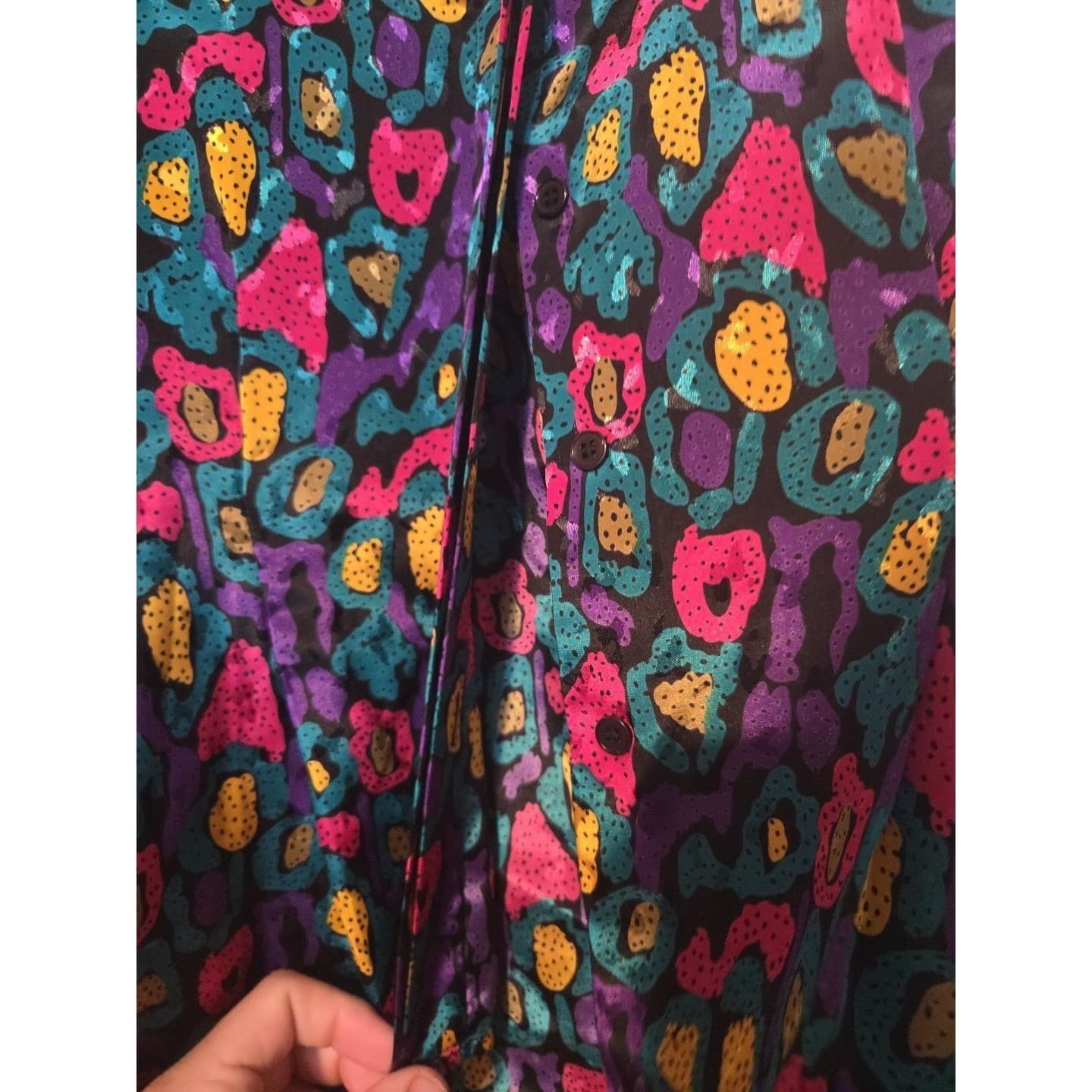 Notations Abstract Leopard Print Blouse, Pink Purple Teal, Women's Size 10 - Thumbnail 6