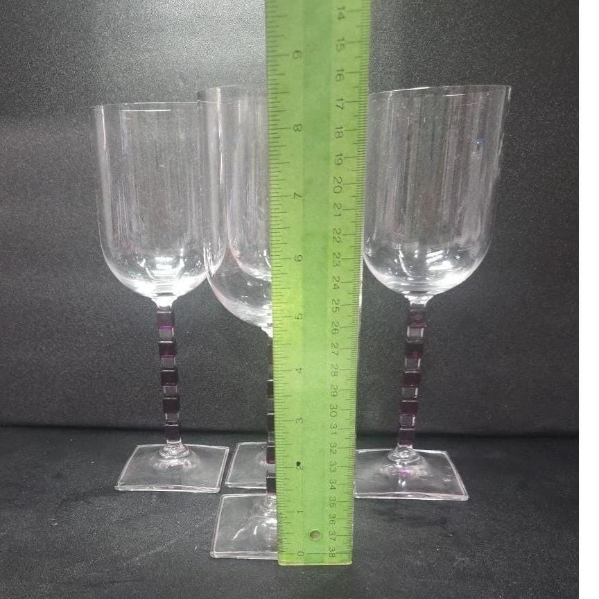 Mikasa Viewpoint Wine Glasses, Set of 4, Vtg Amethyst Purple Geometric Stemware - Thumbnail 9