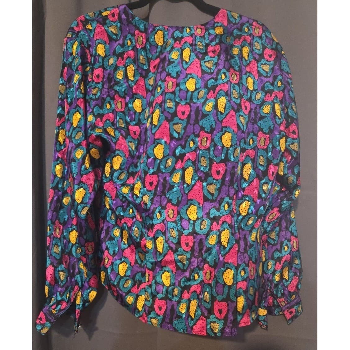Notations Abstract Leopard Print Blouse, Pink Purple Teal, Women's Size 10 - Thumbnail 4