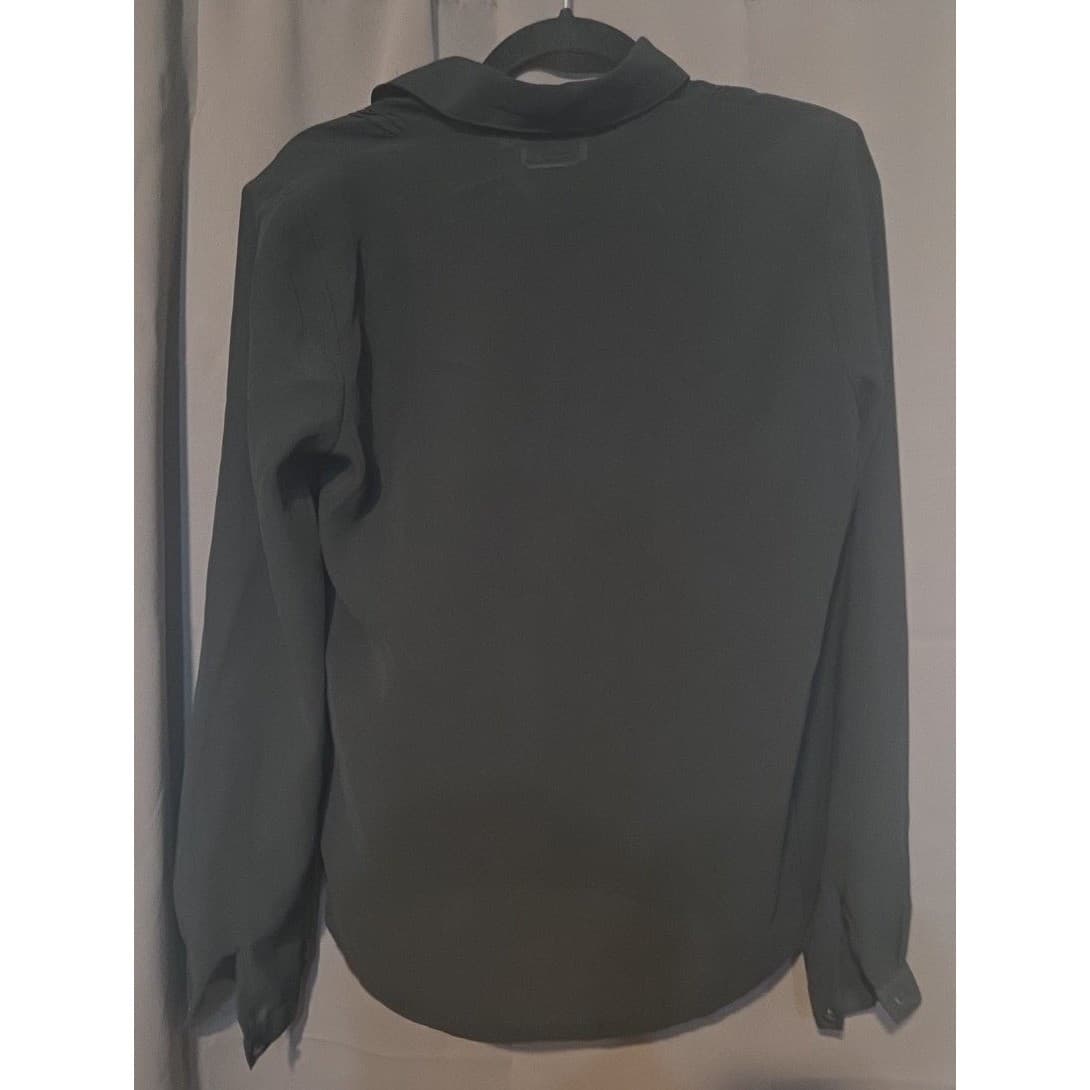 Janine Black Pintuck Pleated Button Down Blouse, Women's Medium, Long Sleeve - Thumbnail 4