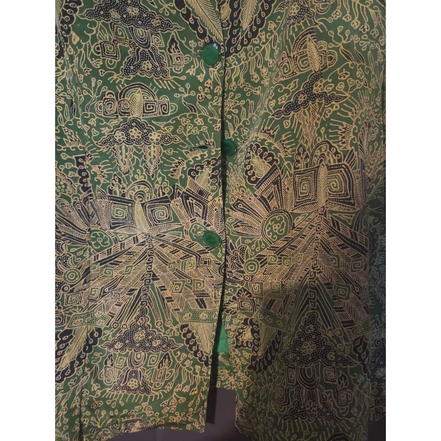 Sussy Green Batik Geometric Print Skirt Suit Set, Women's 2XL, Blazer Midi Skirt - Thumbnail 7