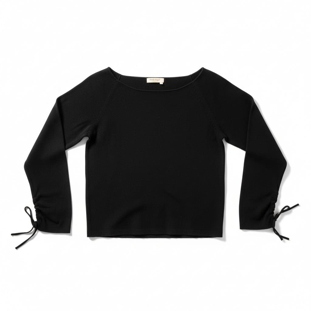 Due per Due Collection Black Boat Neck Tie Cuff Knit Sweater. Women's Medium