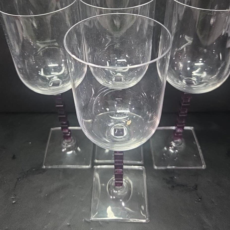 Mikasa Viewpoint Wine Glasses, Set of 4, Vtg Amethyst Purple Geometric Stemware - Thumbnail 6