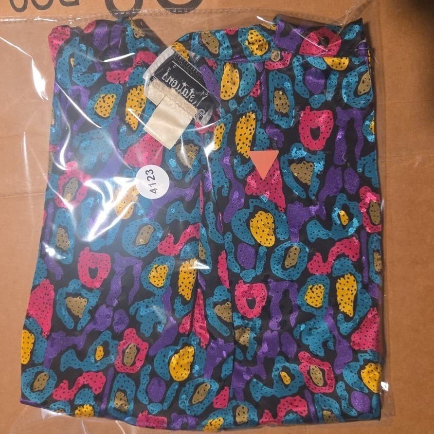 Notations Abstract Leopard Print Blouse, Pink Purple Teal, Women's Size 10 - Thumbnail 7