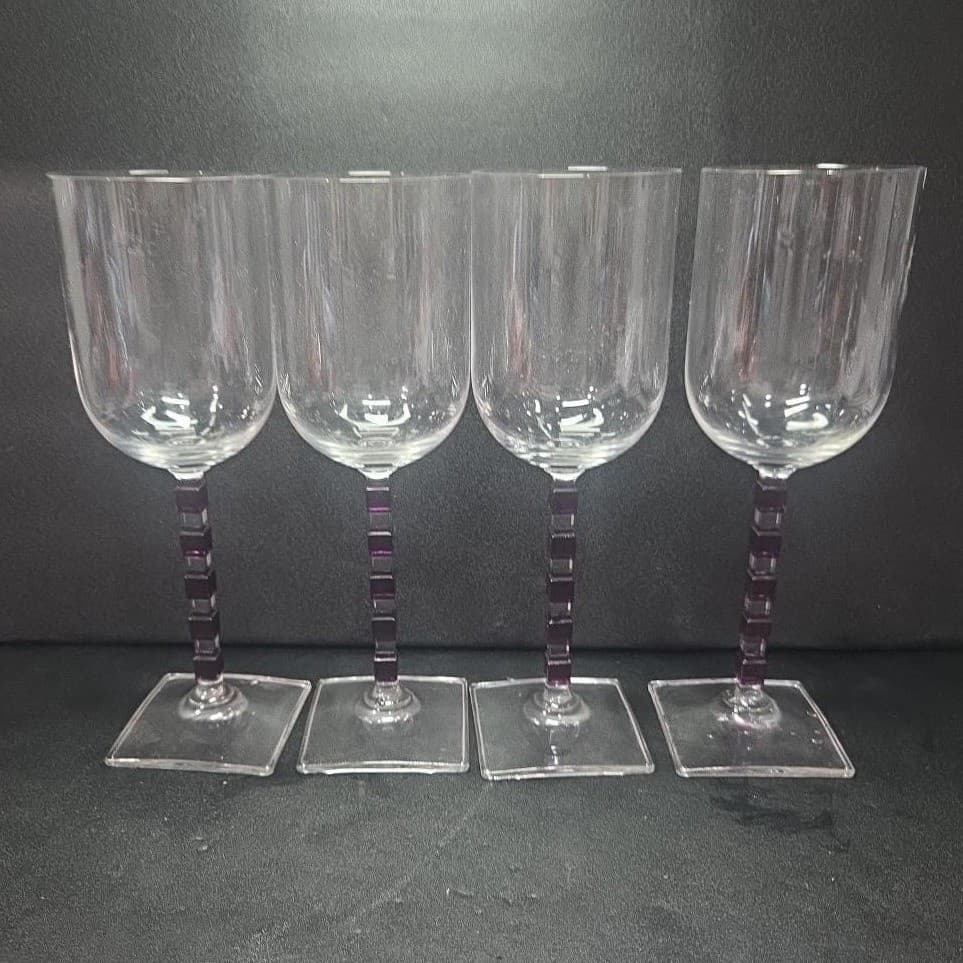 Mikasa Viewpoint Wine Glasses, Set of 4, Vtg Amethyst Purple Geometric Stemware - Thumbnail 5
