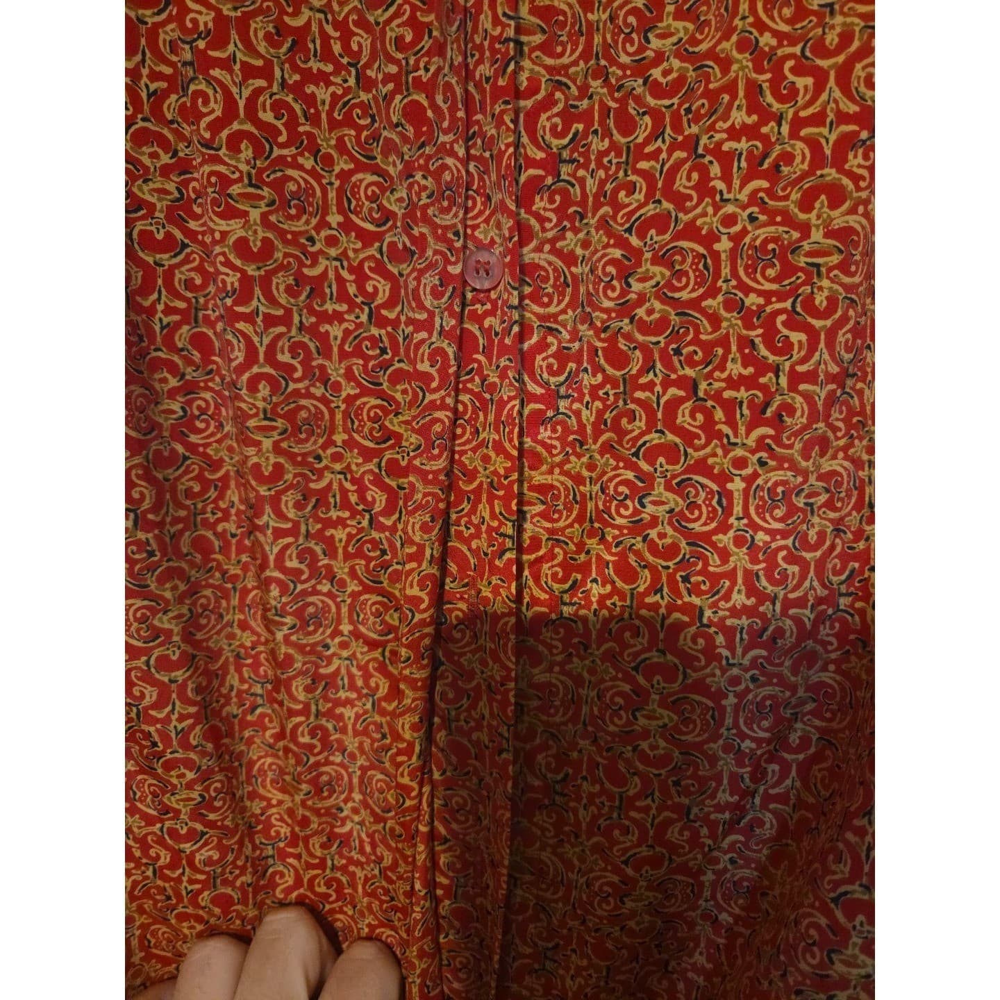 Notations Petite Red Gold Scroll Print Hidden Button Blouse, Women's 8P - Thumbnail 6