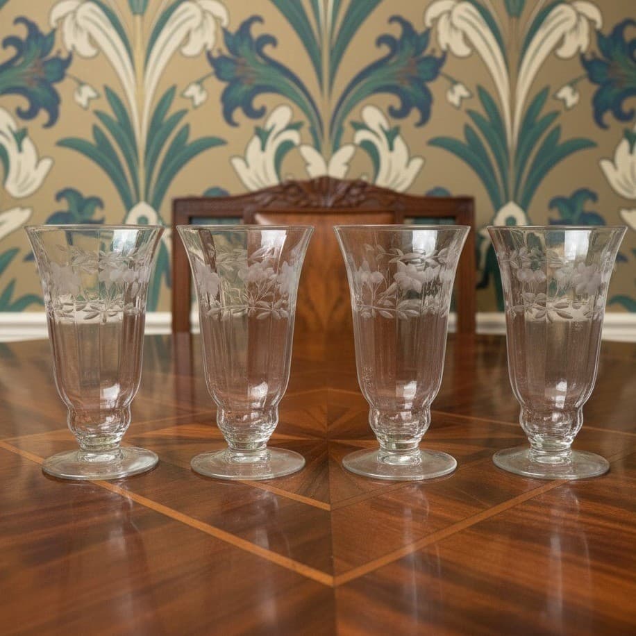 Weston Style Optic Crystal Sundae Glasses, Set of 4, Panel Design Dessert Cups