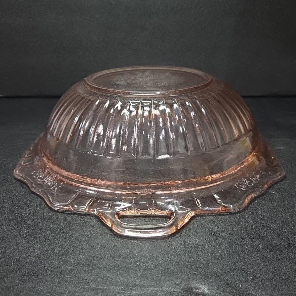 Mayfair Open Rose Pink Handled Bowl, Hocking Depression Glass, Vtg Floral Dish - Thumbnail 9