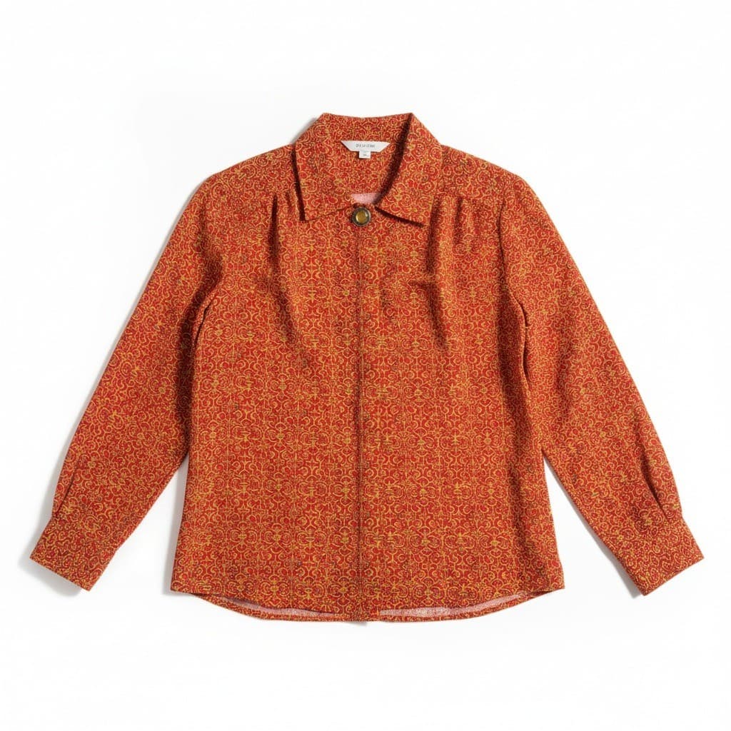 Notations Petite Red Gold Scroll Print Hidden Button Blouse, Women's 8P