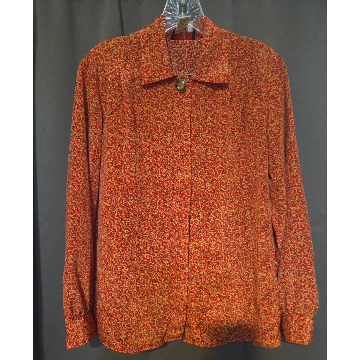 Notations Petite Red Gold Scroll Print Hidden Button Blouse, Women's 8P - Thumbnail 3