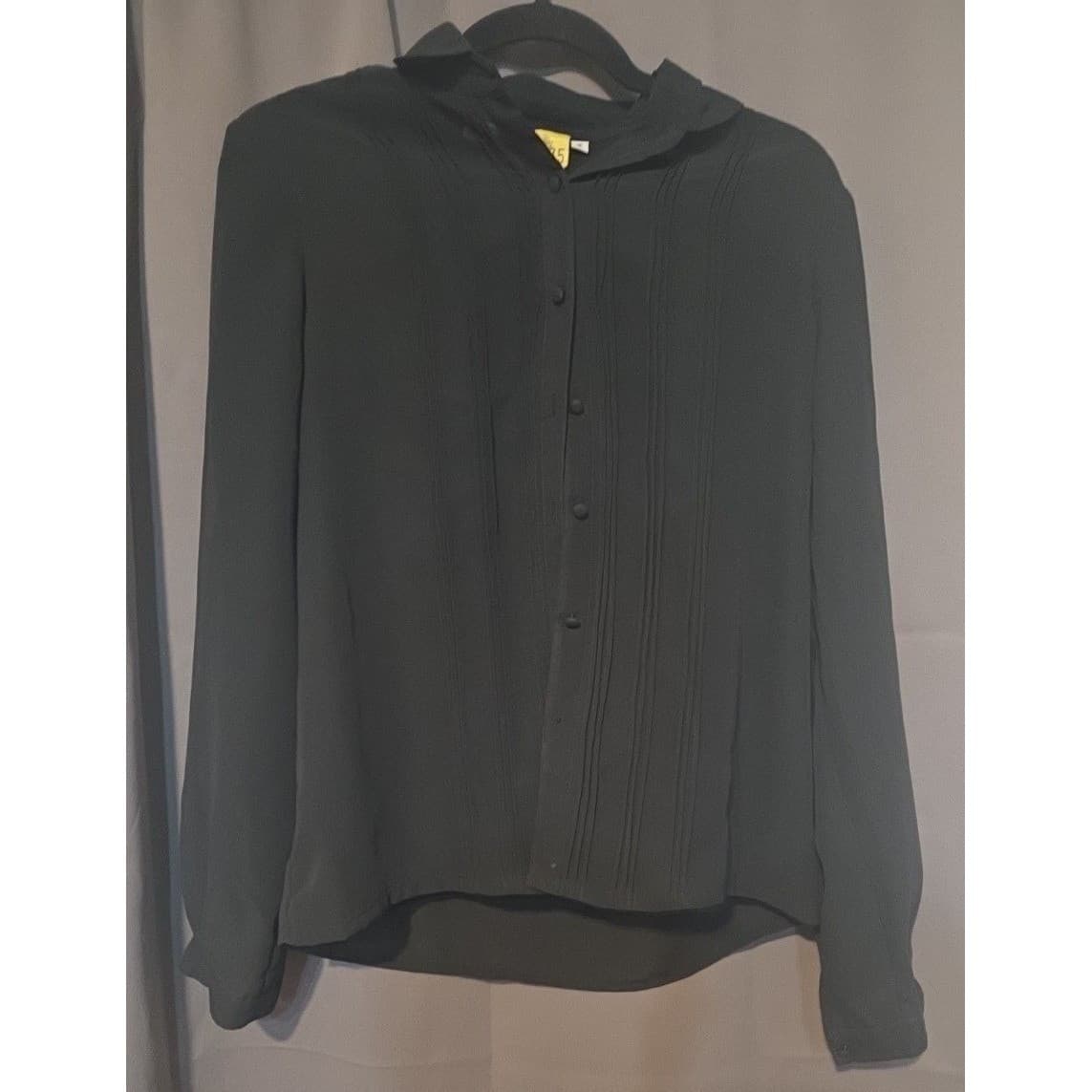 Janine Black Pintuck Pleated Button Down Blouse, Women's Medium, Long Sleeve - Thumbnail 3
