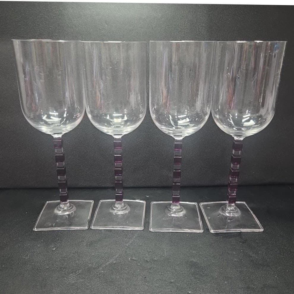 Mikasa Viewpoint Wine Glasses, Set of 4, Vtg Amethyst Purple Geometric Stemware - Thumbnail 3
