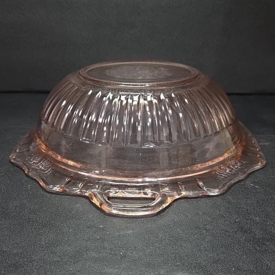 Mayfair Open Rose Pink Handled Bowl, Hocking Depression Glass, Vtg Floral Dish - Thumbnail 11