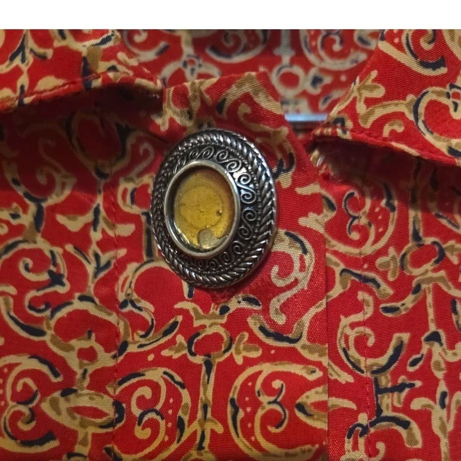 Notations Petite Red Gold Scroll Print Hidden Button Blouse, Women's 8P - Thumbnail 7