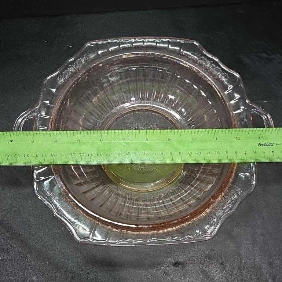 Mayfair Open Rose Pink Handled Bowl, Hocking Depression Glass, Vtg Floral Dish - Thumbnail 5